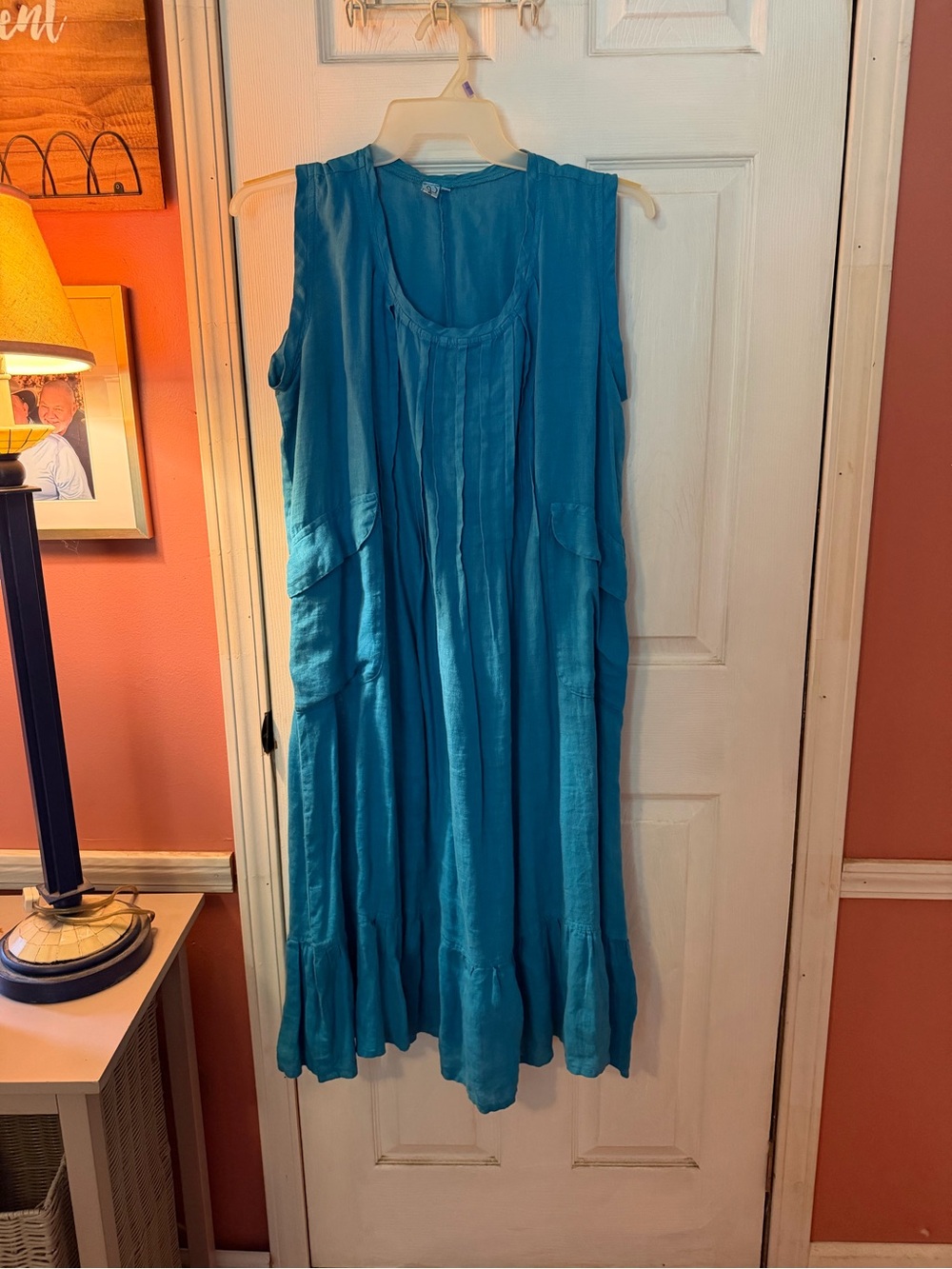 Women's Sleeveless Teal Blue Midi Dress made in Italy 🇮🇹